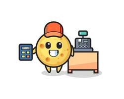 Illustration of round cheese character as a cashier vector