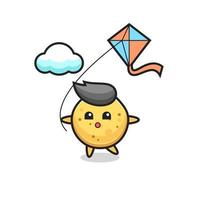 potato chip mascot illustration is playing kite vector