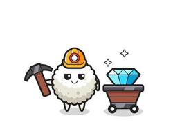 Character Illustration of rice ball as a miner vector