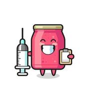 Ilustración de mascota de mermelada de fresa como médico vector