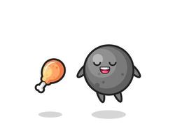 cute cannon ball floating and tempted because of fried chicken vector