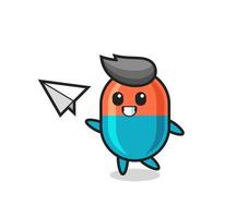 capsule cartoon character throwing paper airplane vector