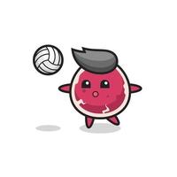 personaje de dibujos animados de carne de res está jugando voleibol vector