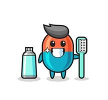 mascota, ilustración, de, cápsula, con, un, cepillo de dientes vector