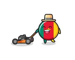 illustration of the cameroon flag badge character using lawn mower vector