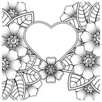 mehndi flower with frame in shape of heart vector