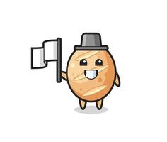 Cartoon character of french bread holding a flag vector