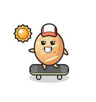 french bread character illustration ride a skateboard vector