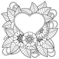 mehndi flower with frame in shape of heart vector