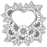 mehndi flower with frame in shape of heart vector