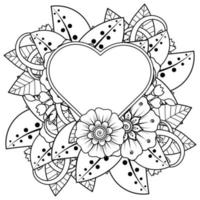 mehndi flower with frame in shape of heart vector