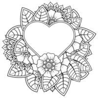 mehndi flower with frame in shape of heart vector