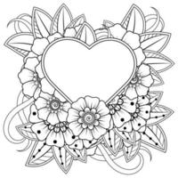 mehndi flower with frame in shape of heart vector