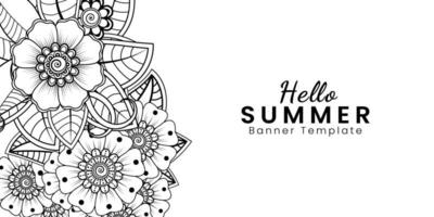 hola plantilla de banner de verano con flor mehndi vector