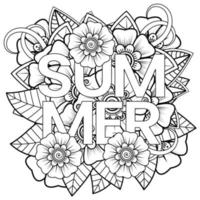 hola plantilla de banner de verano con flor mehndi vector