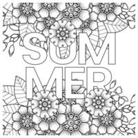 hola plantilla de banner de verano con flor mehndi vector