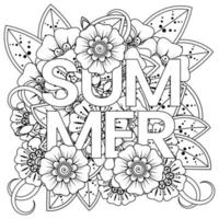 hola plantilla de banner de verano con flor mehndi vector