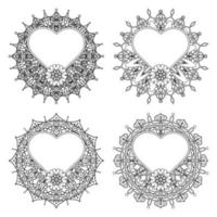 mehndi flower with frame in shape of heart. doodle ornament. vector