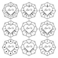 mehndi flower with frame in shape of heart. doodle ornament. vector