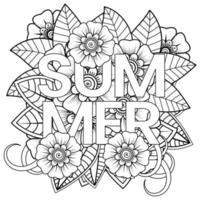 hola plantilla de banner de verano con flor mehndi vector