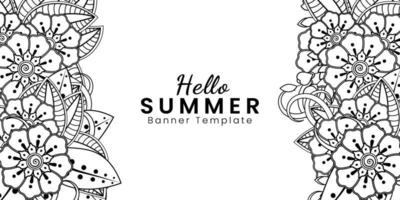 hola plantilla de banner de verano con flor mehndi vector