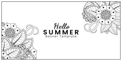 hola plantilla de banner de verano con flor mehndi vector