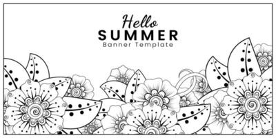 Hello Summer banner template with mehndi flower vector