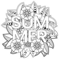 hola plantilla de banner de verano con flor mehndi vector