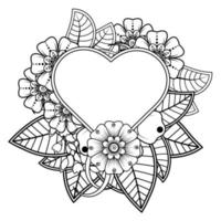 mehndi flower with frame in shape of heart vector