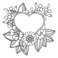 mehndi flower with frame in shape of heart vector