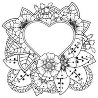 mehndi flower with frame in shape of heart vector