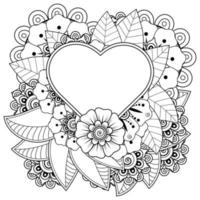 mehndi flower with frame in shape of heart vector