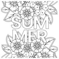 Hello Summer banner template with mehndi flower vector