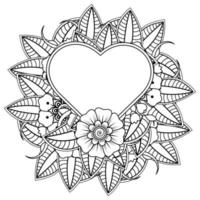 mehndi flower with frame in shape of heart vector