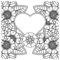 mehndi flower with frame in shape of heart vector