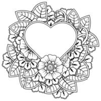 mehndi flower with frame in shape of heart vector