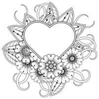 mehndi flower with frame in shape of heart vector