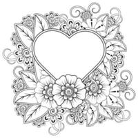 mehndi flower with frame in shape of heart vector