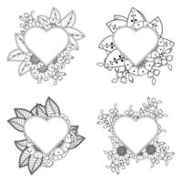 mehndi flower with frame in shape of heart vector