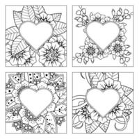 mehndi flower with frame in shape of heart vector