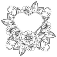 mehndi flower with frame in shape of heart vector