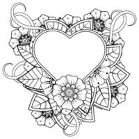 mehndi flower with frame in shape of heart vector