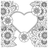 mehndi flower with frame in shape of heart vector