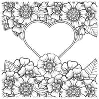 flor mehndi con marco en forma de corazón vector