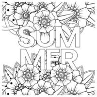 hola plantilla de banner de verano con flor mehndi vector