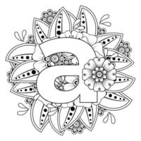 Letter A with Mehndi flower. decorative ornament in ethnic oriental vector