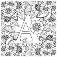 Letter A with Mehndi flower. decorative ornament in ethnic oriental vector