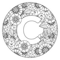 Letter C with Mehndi flower. decorative ornament in ethnic oriental vector
