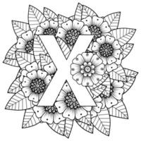 Letter X with Mehndi flower. decorative ornament in ethnic oriental vector