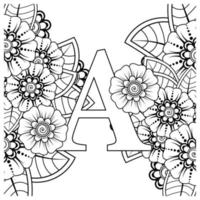 Letter A with Mehndi flower. decorative ornament in ethnic oriental vector